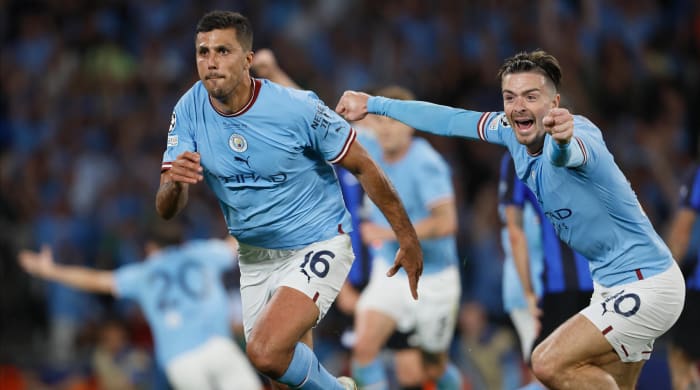 Rodri after scoring for Man City.